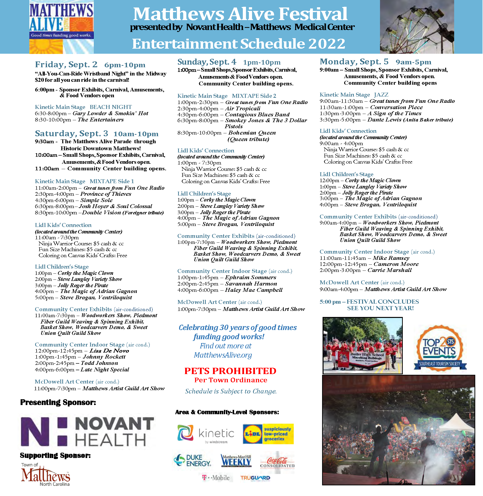 2022 Entertainment Schedule Matthews Alive